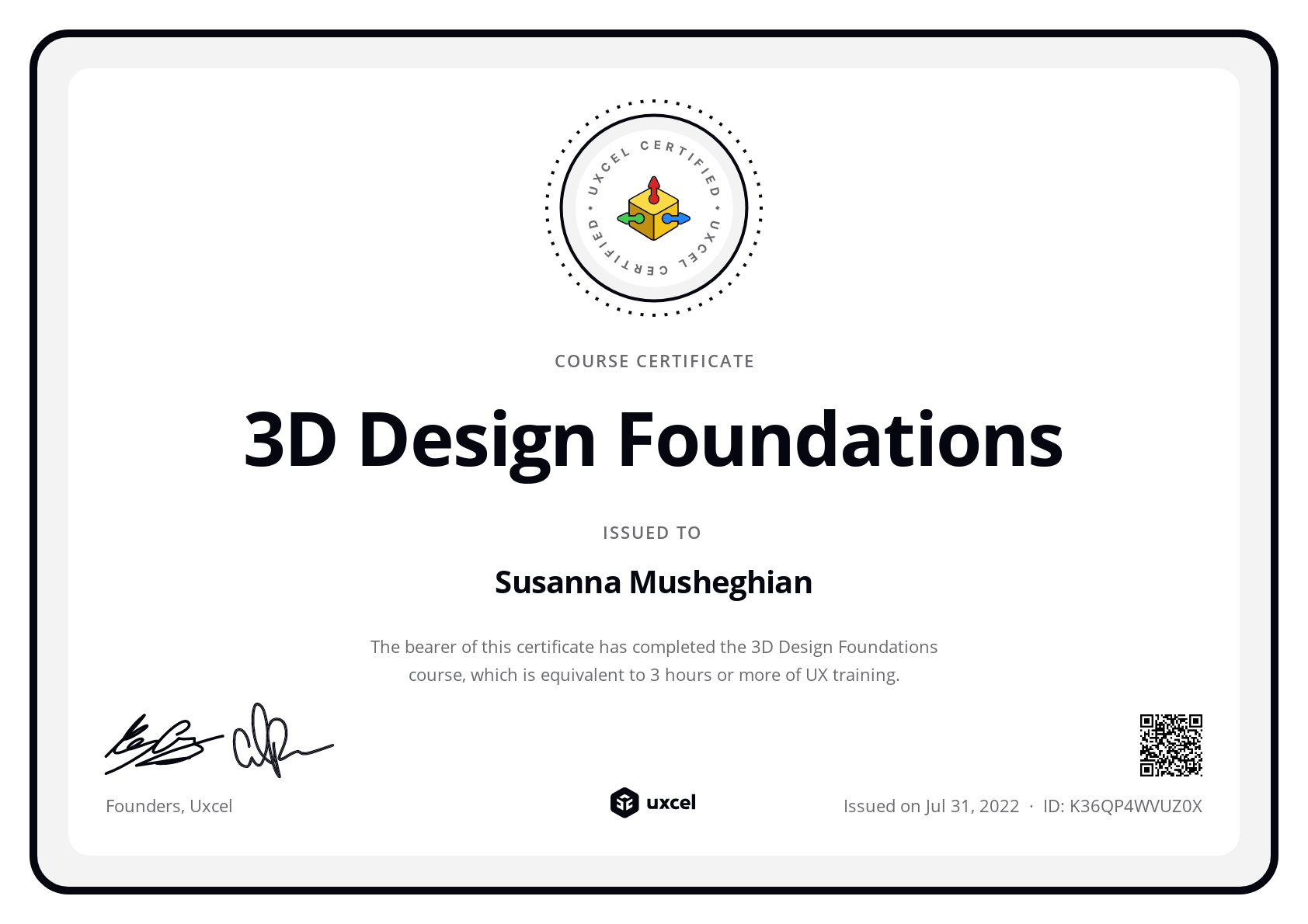 Susanna Musheghian's certificate